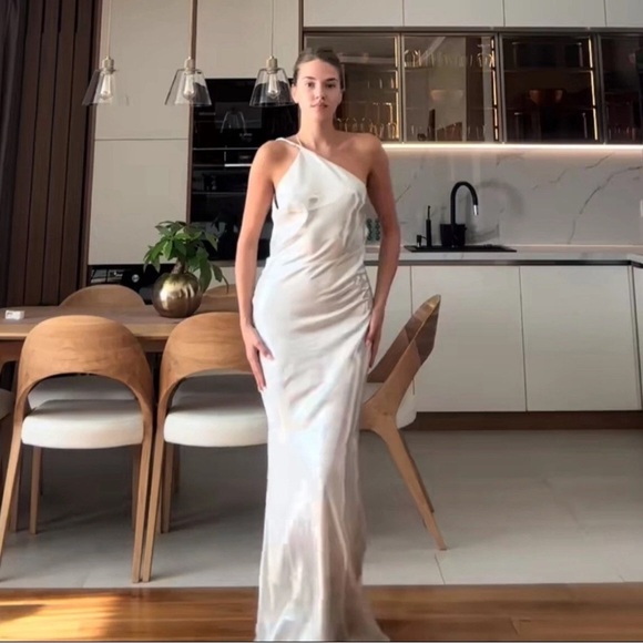 NWT ZARA LONG ASYMMETRIC FOIL DRESS - Picture 4 of 17